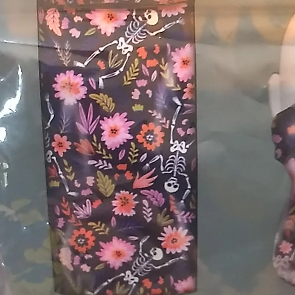 Halloween Gaiter Mask Black with Flowers and skeleton
